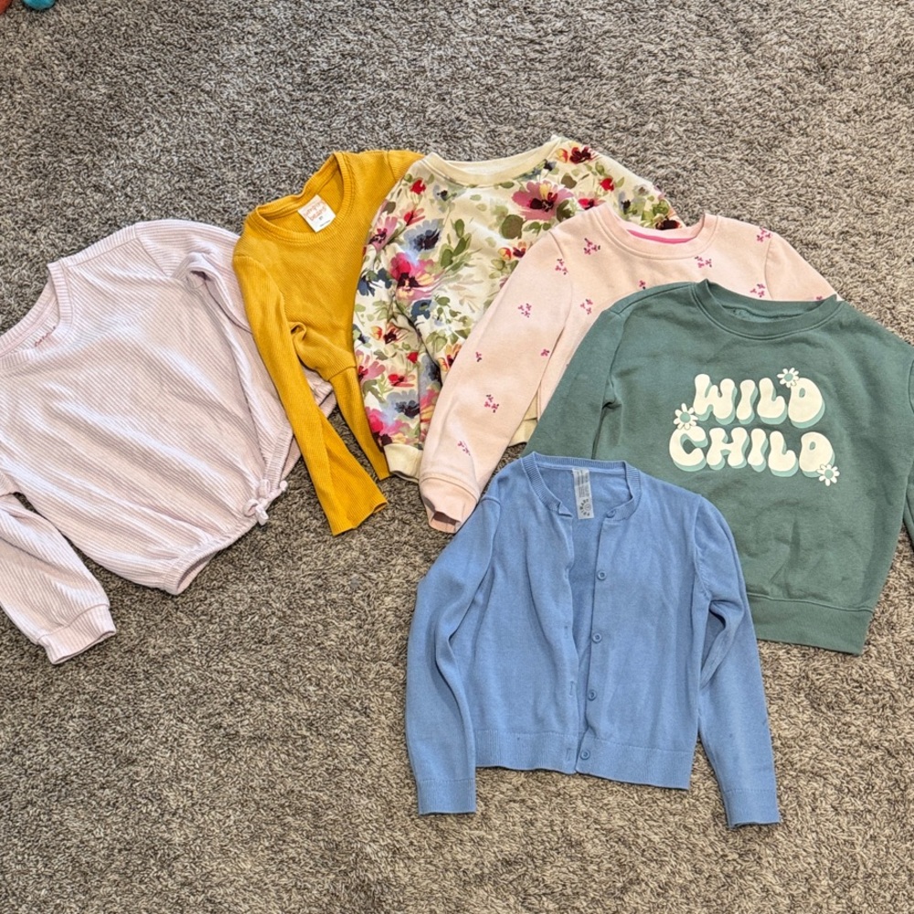 Girls 5t long sleeve waffle knit shirts and sweatshirts and cardigan
